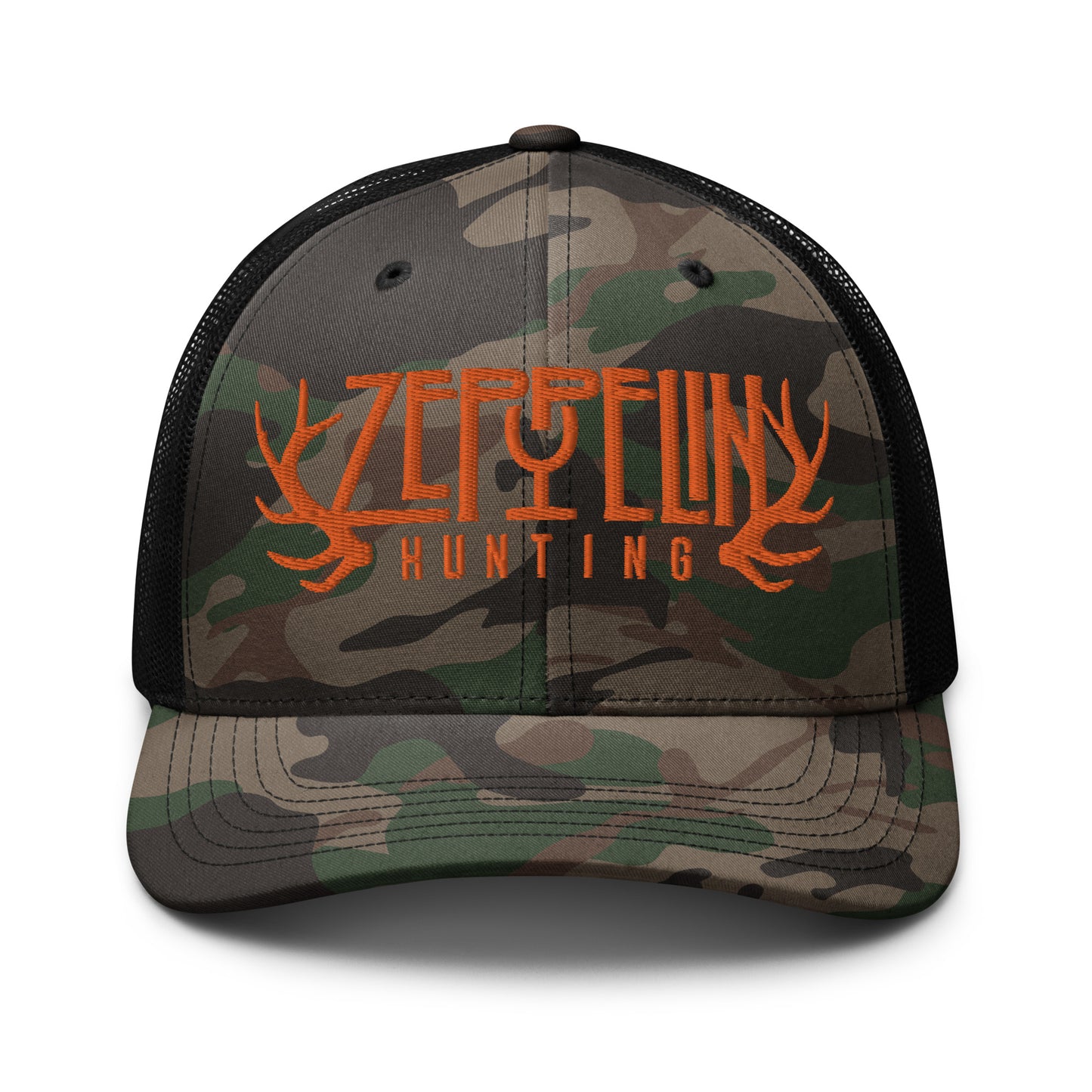 Zeppelin Hunting Orange Logo Camouflage trucker hat