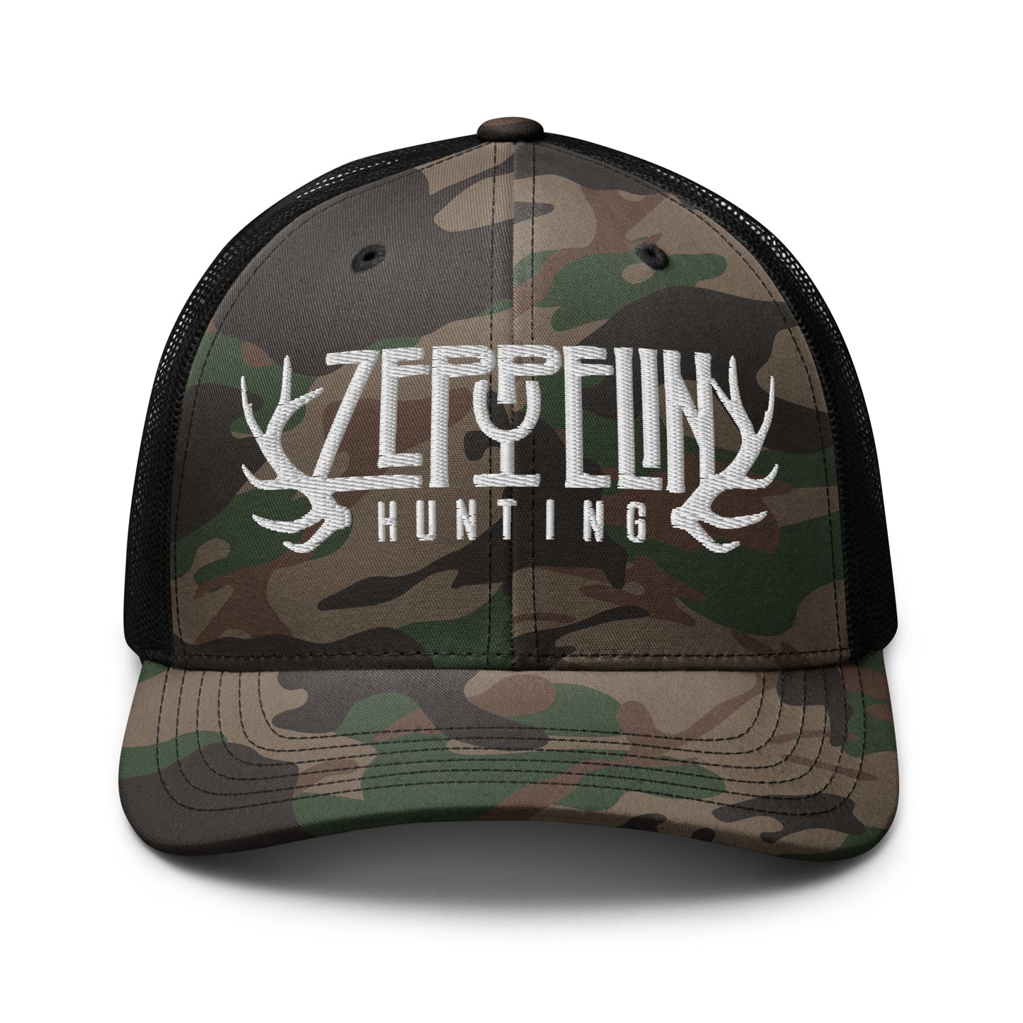 Zeppelin Hunting White Logo Camouflage trucker hat