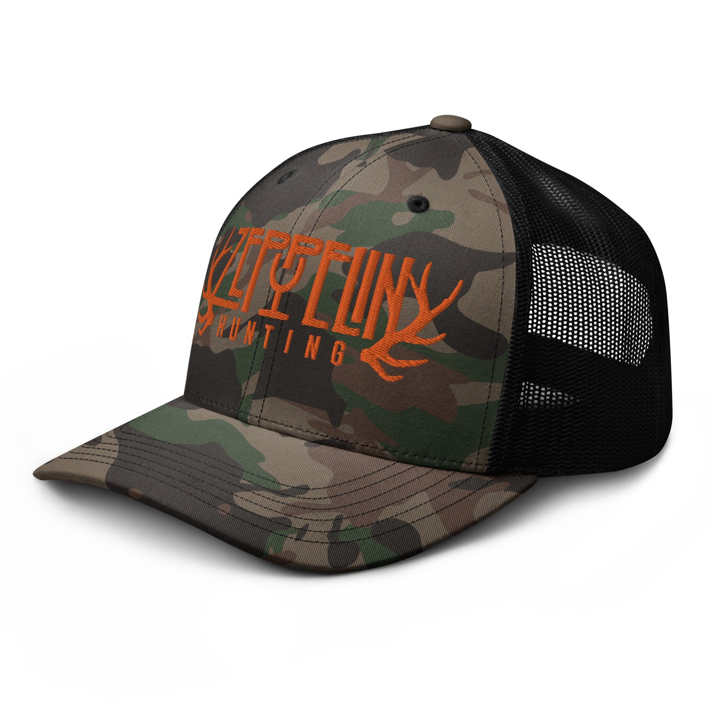 Zeppelin Hunting Orange Logo Camouflage trucker hat