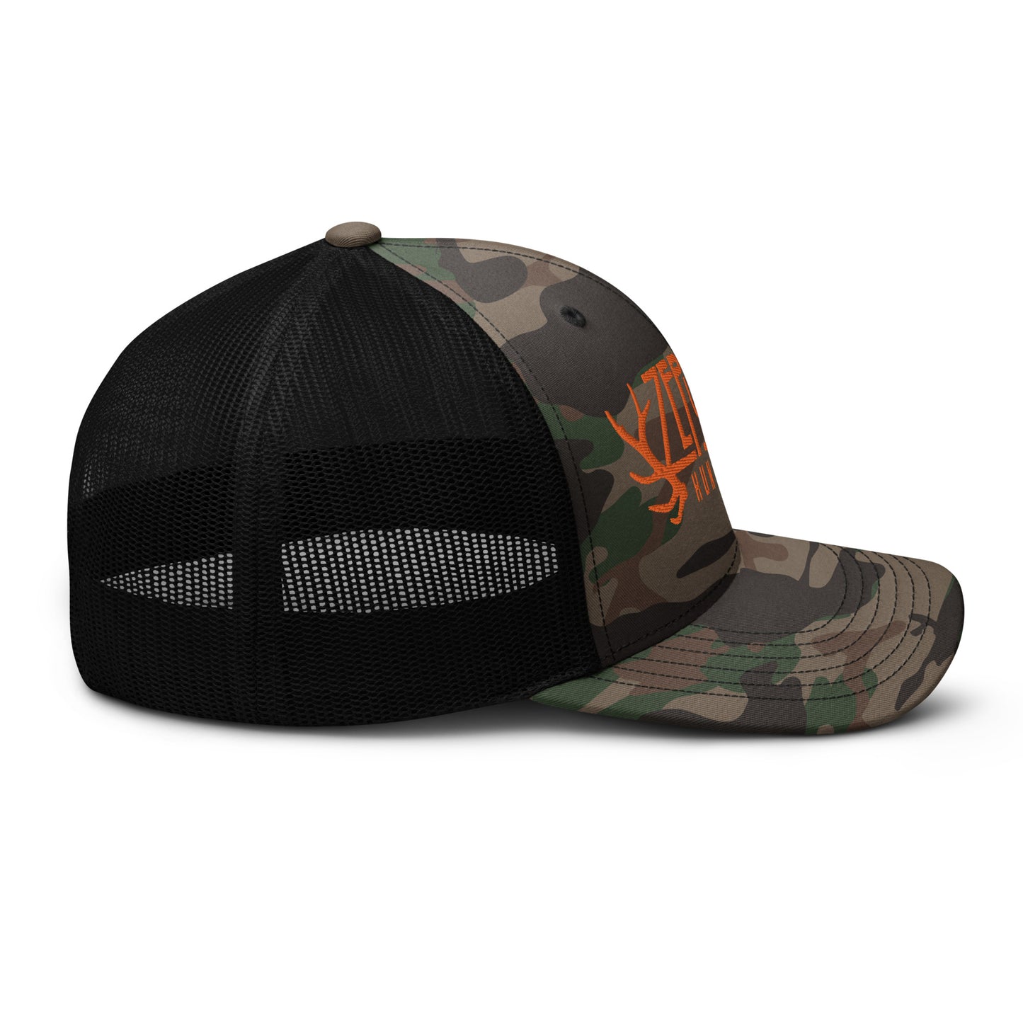 Zeppelin Hunting Orange Logo Camouflage trucker hat