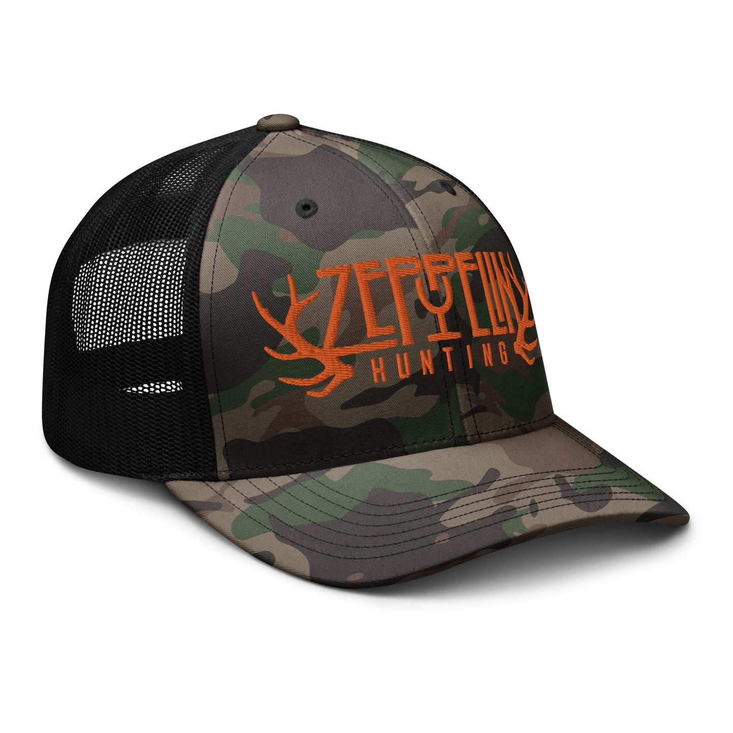 Zeppelin Hunting Orange Logo Camouflage trucker hat