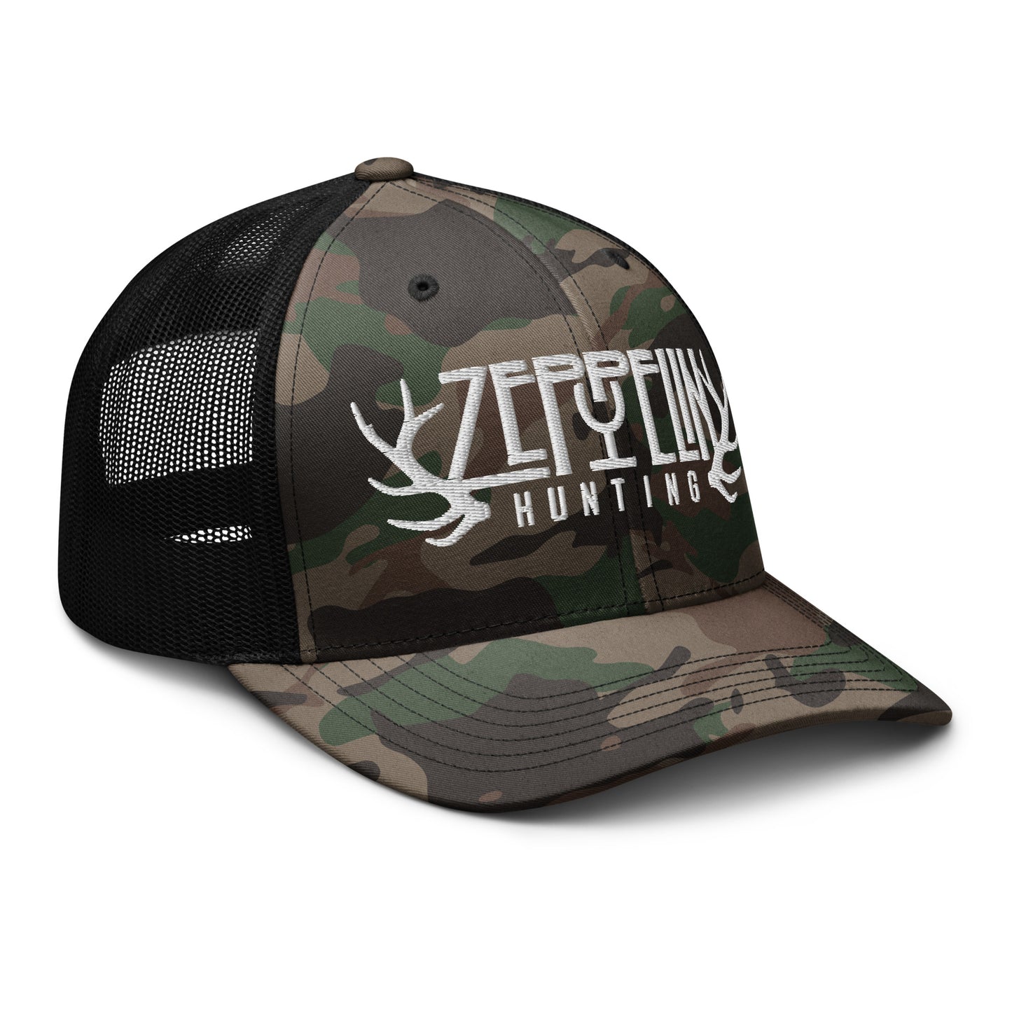 Zeppelin Hunting White Logo Camouflage trucker hat