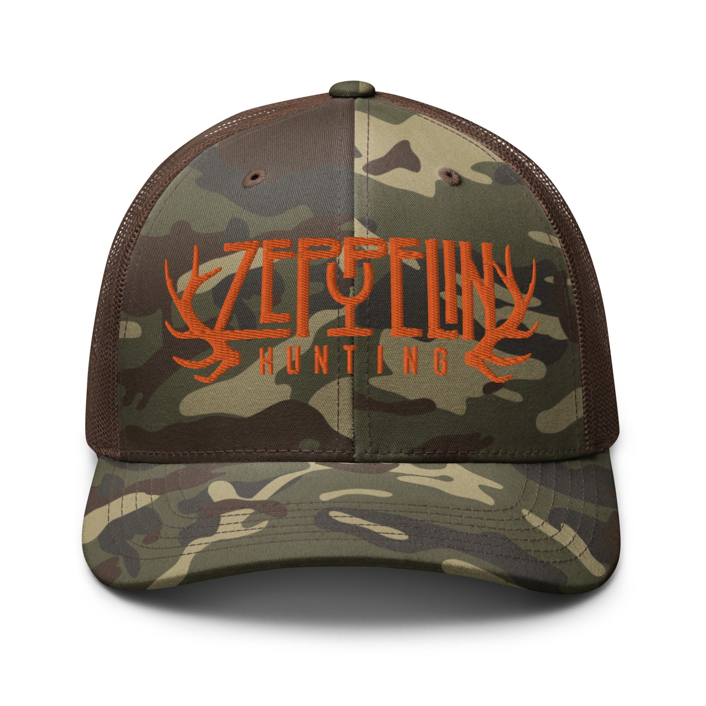 Zeppelin Hunting Orange Logo Camouflage trucker hat