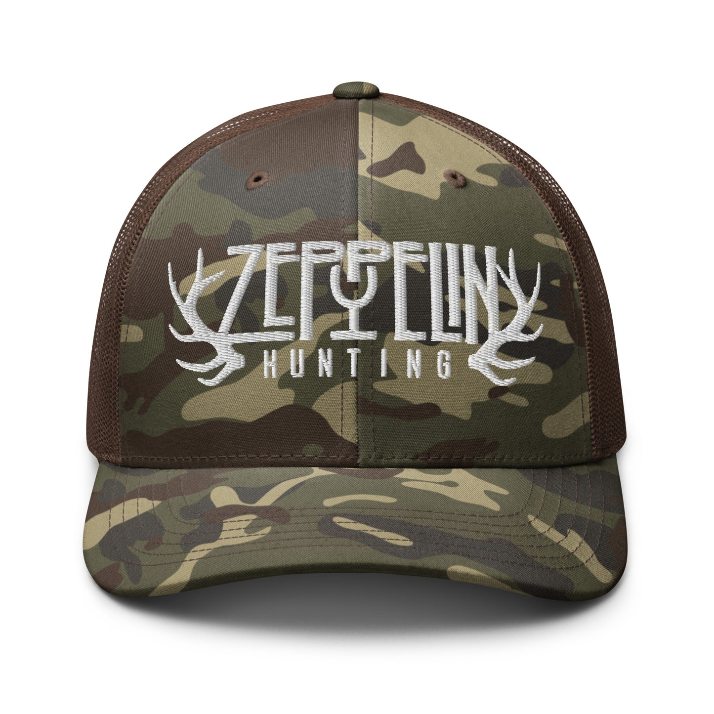 Zeppelin Hunting White Logo Camouflage trucker hat