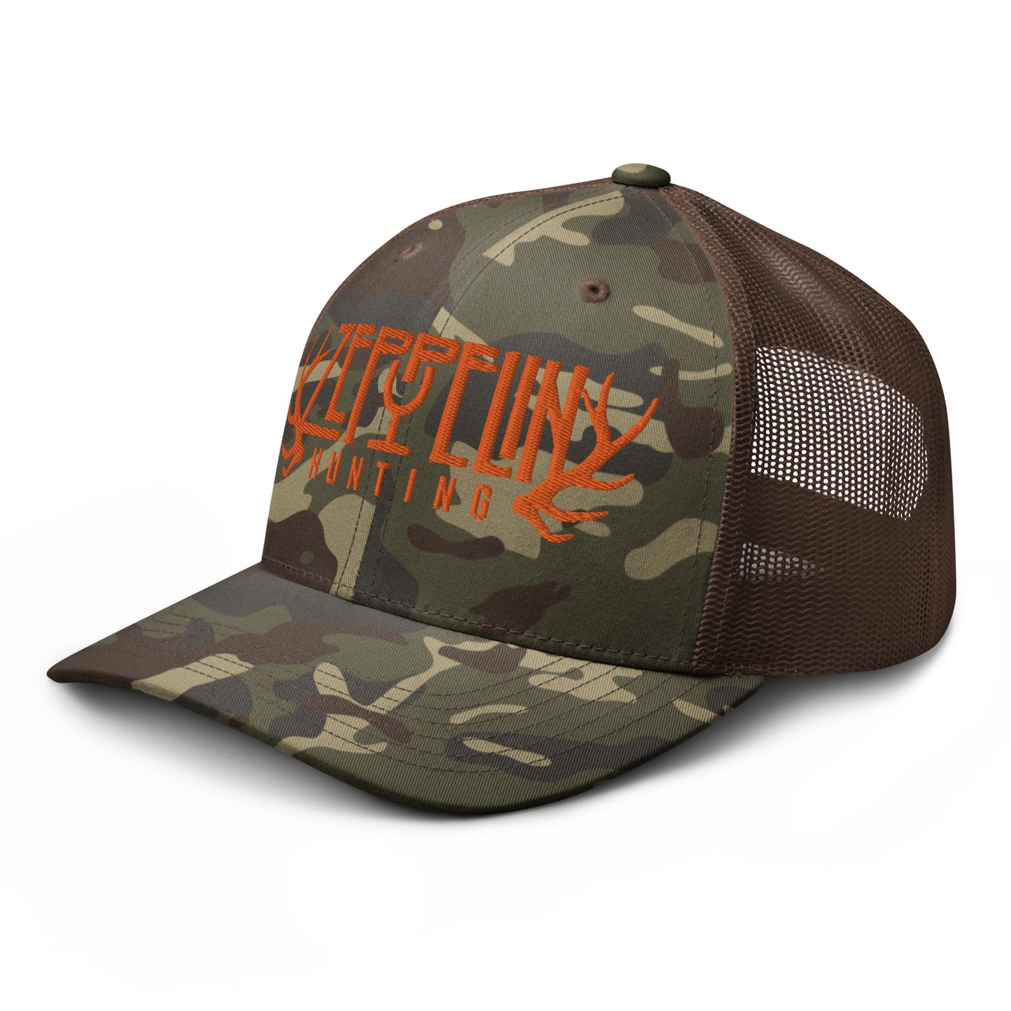 Zeppelin Hunting Orange Logo Camouflage trucker hat