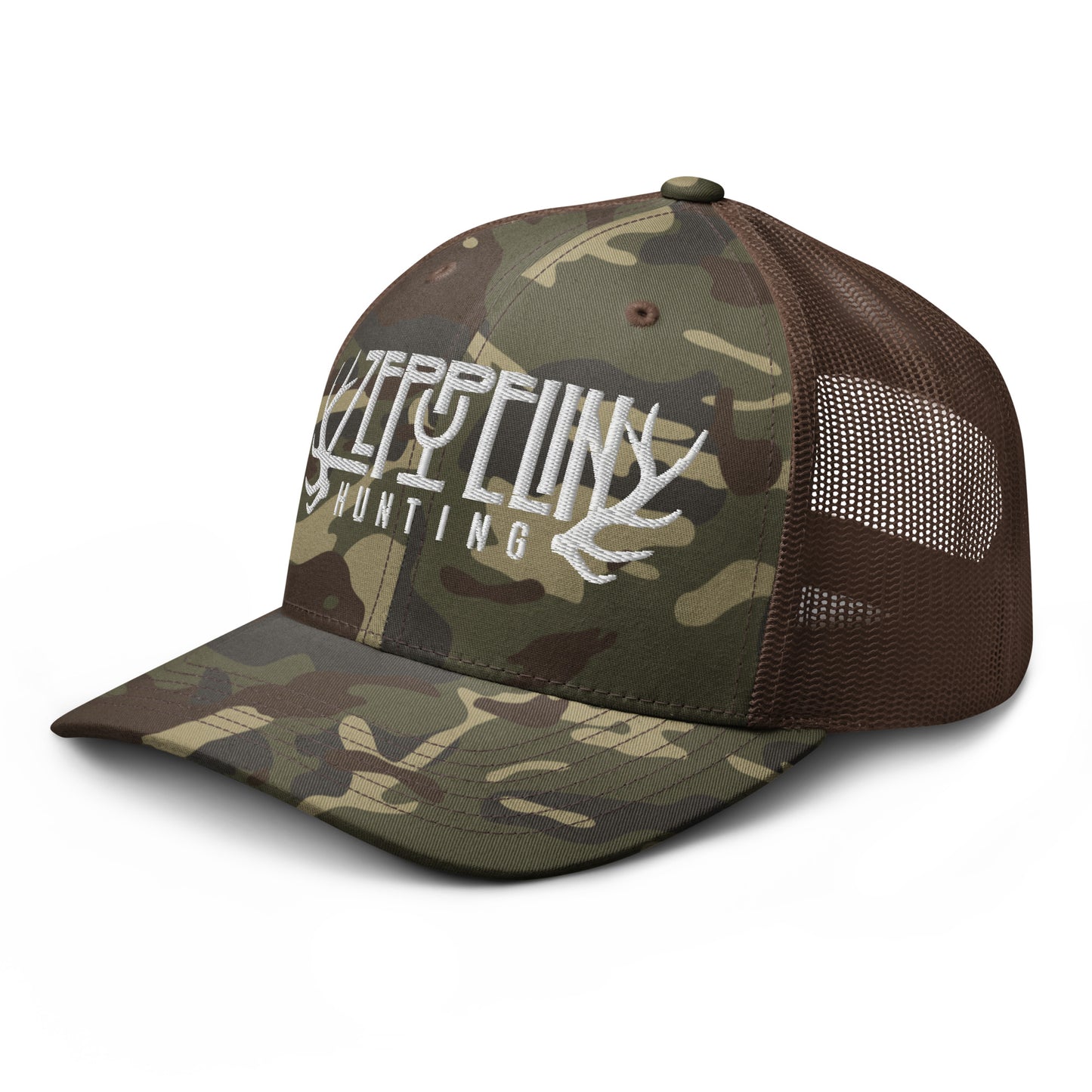 Zeppelin Hunting White Logo Camouflage trucker hat