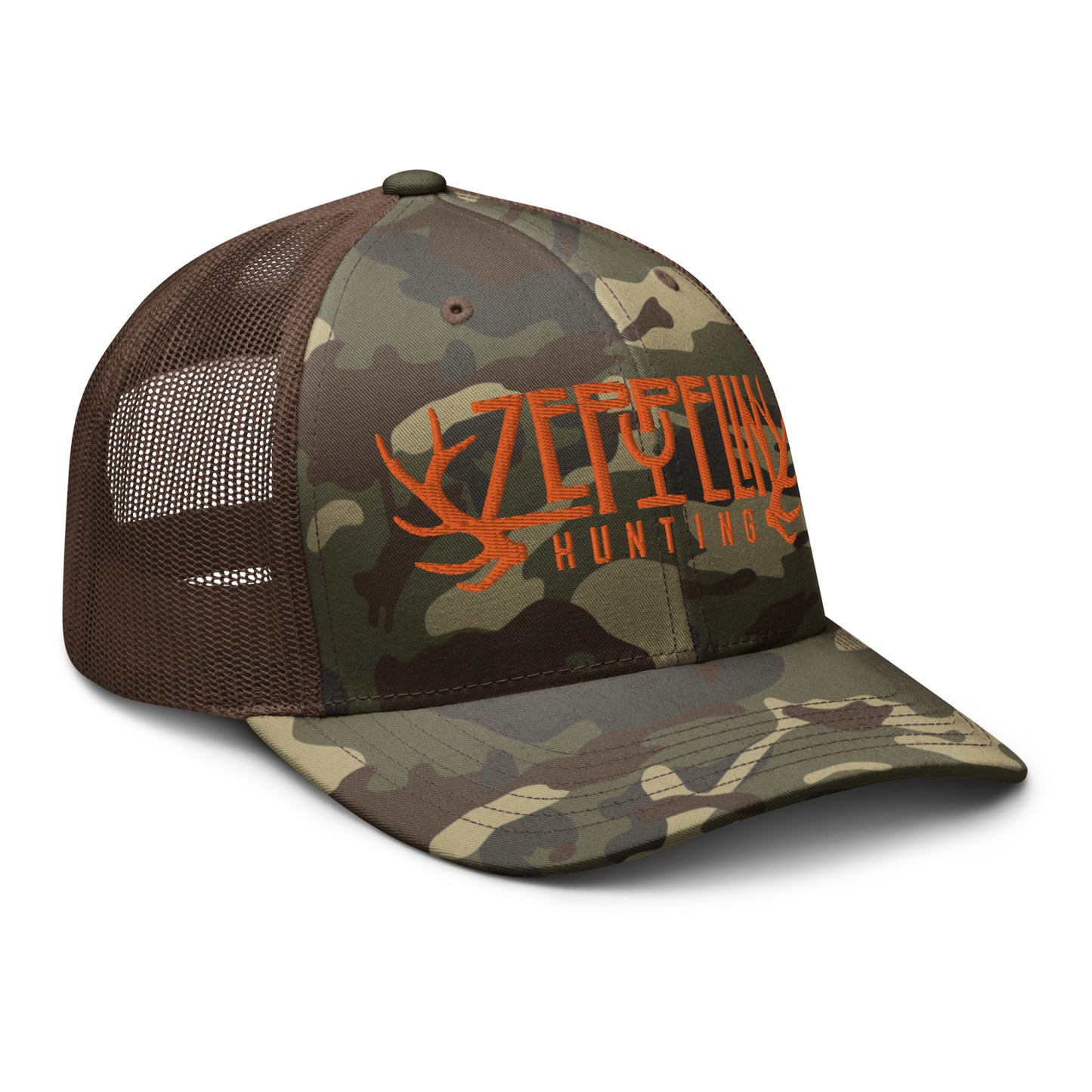 Zeppelin Hunting Orange Logo Camouflage trucker hat