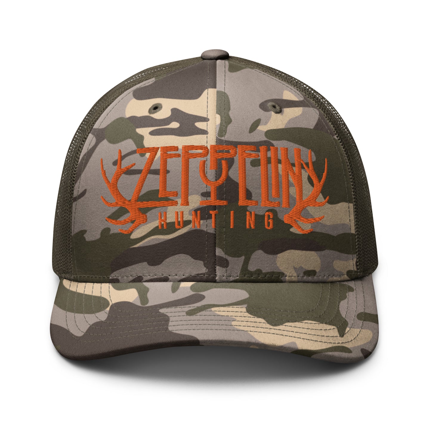 Zeppelin Hunting Orange Logo Camouflage trucker hat