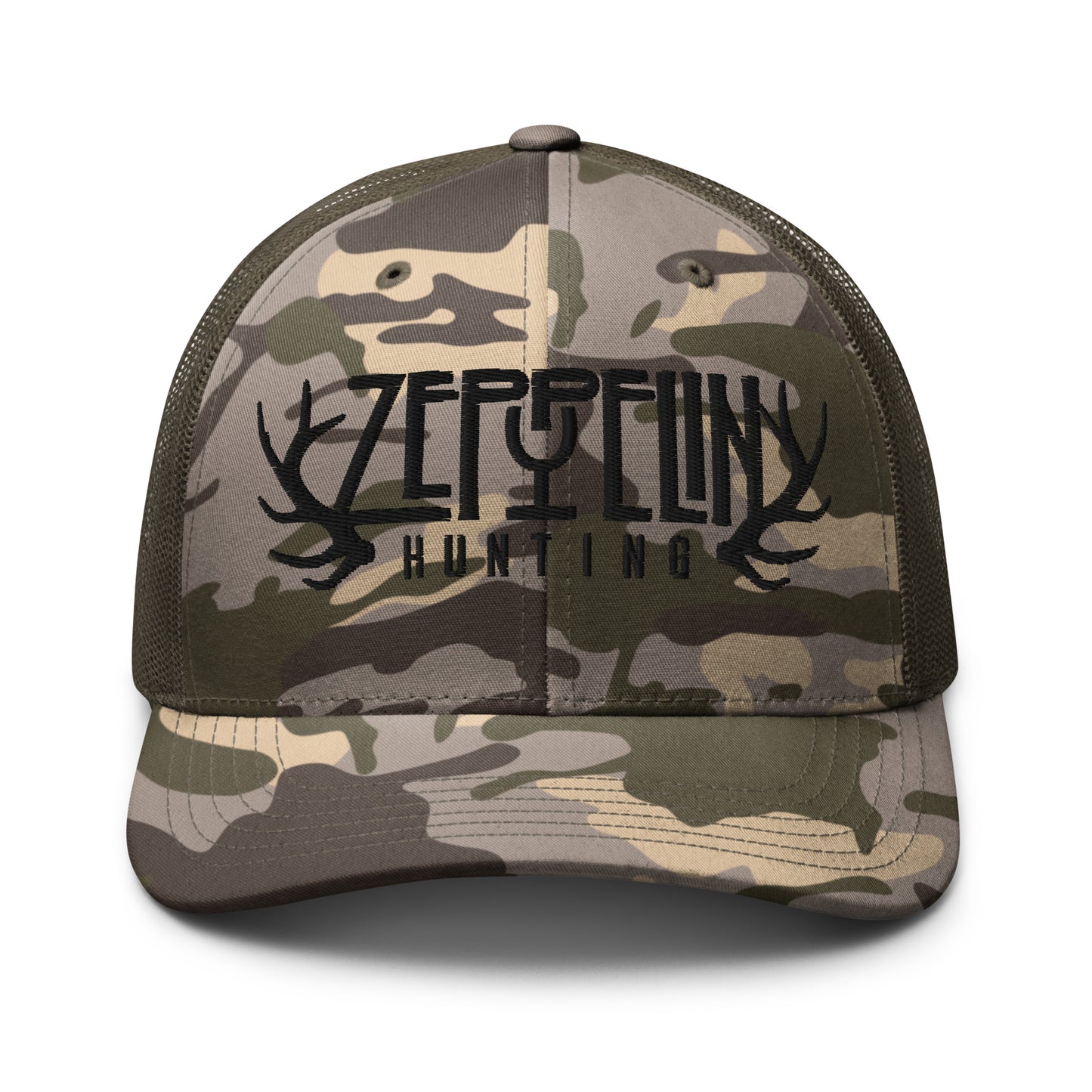 Zeppelin Hunting Black Logo Camouflage trucker hat