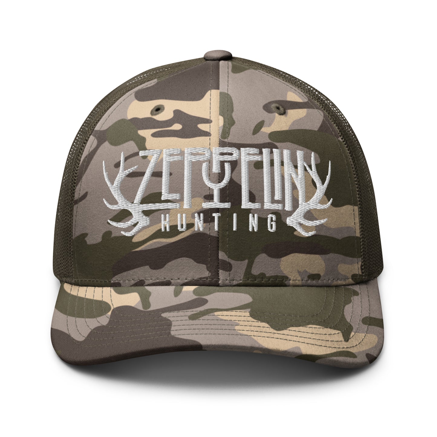 Zeppelin Hunting White Logo Camouflage trucker hat