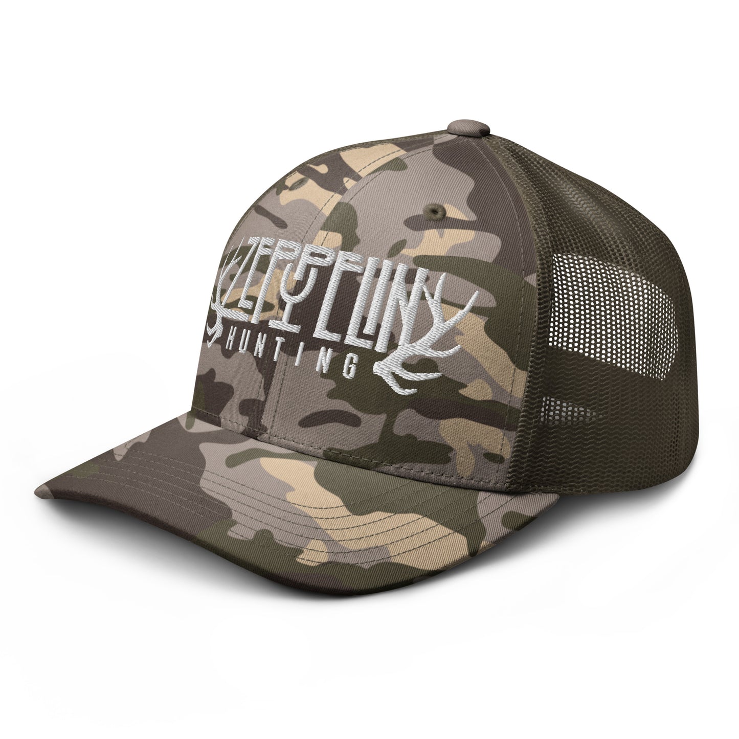 Zeppelin Hunting White Logo Camouflage trucker hat