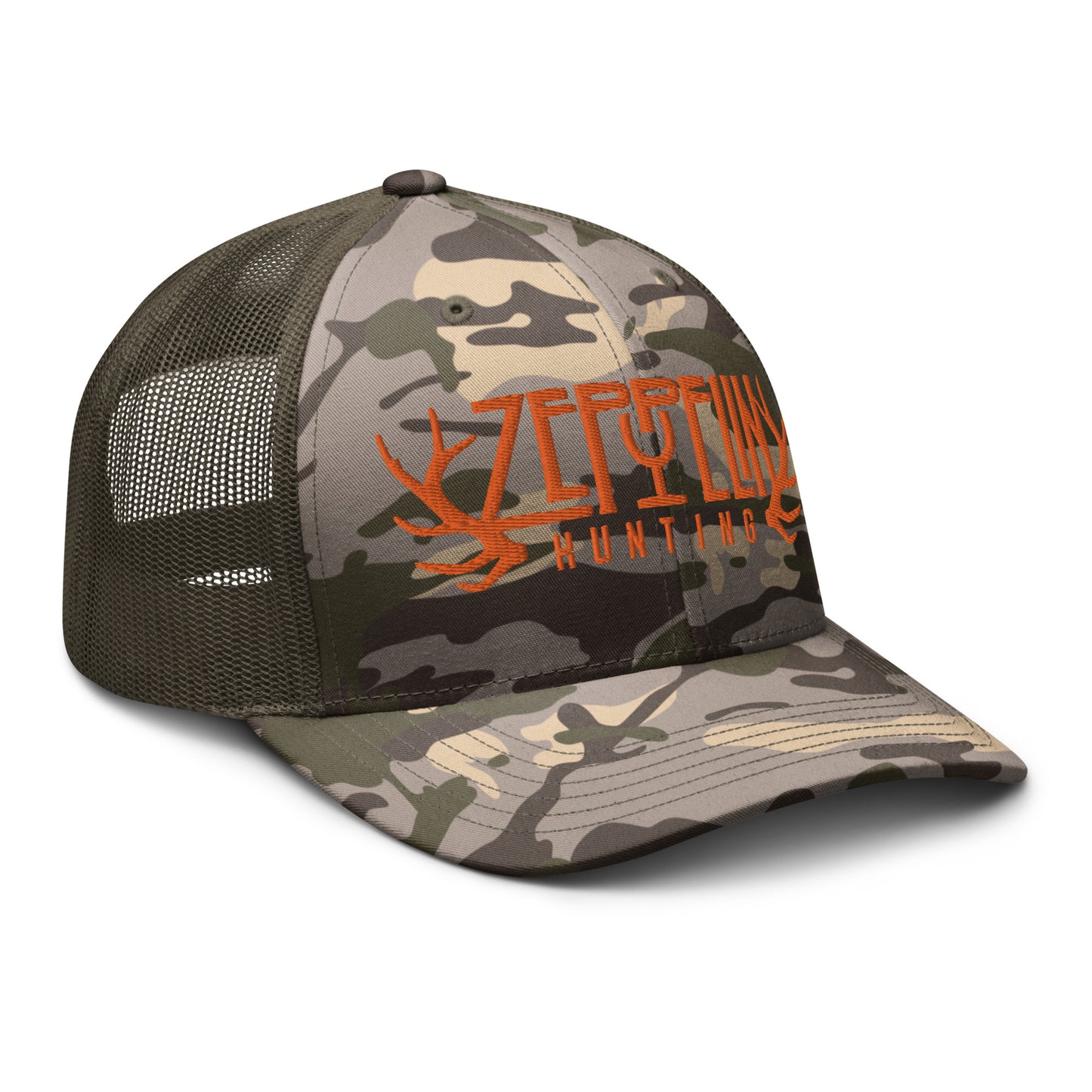 Zeppelin Hunting Orange Logo Camouflage trucker hat