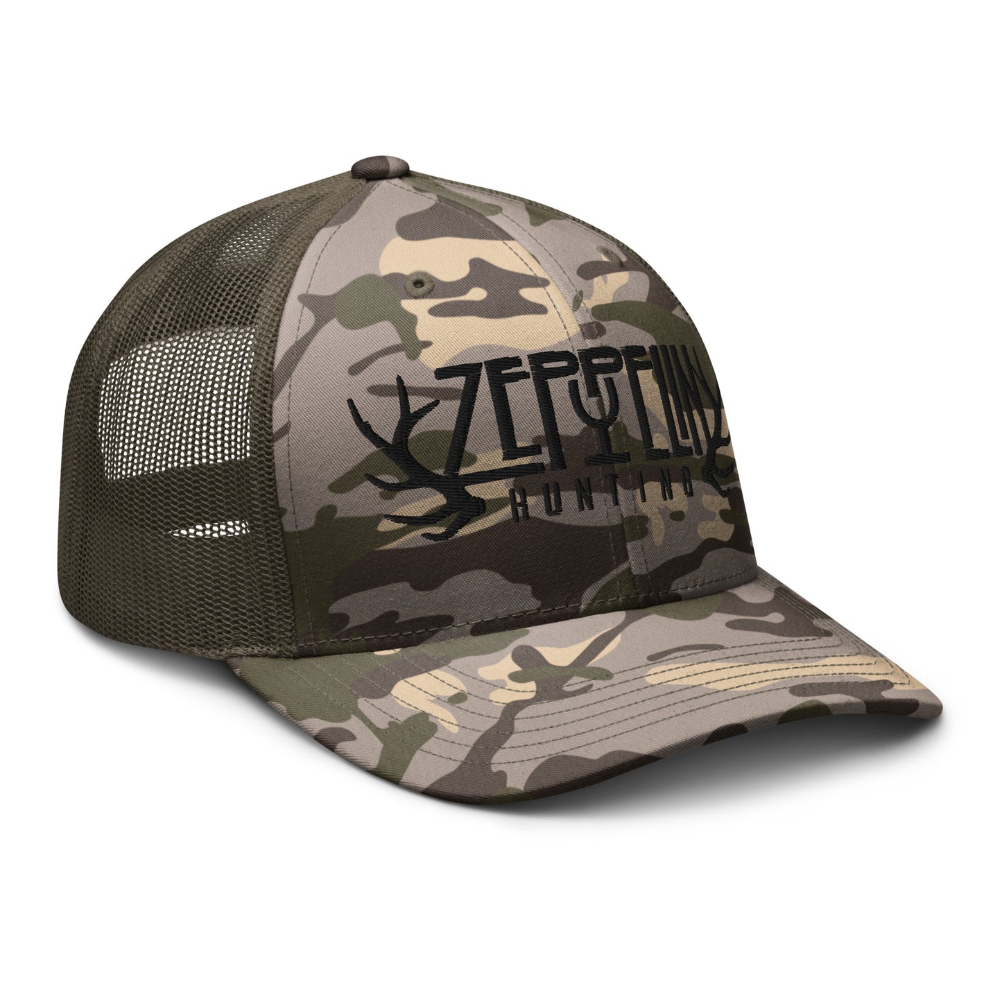 Zeppelin Hunting Black Logo Camouflage trucker hat