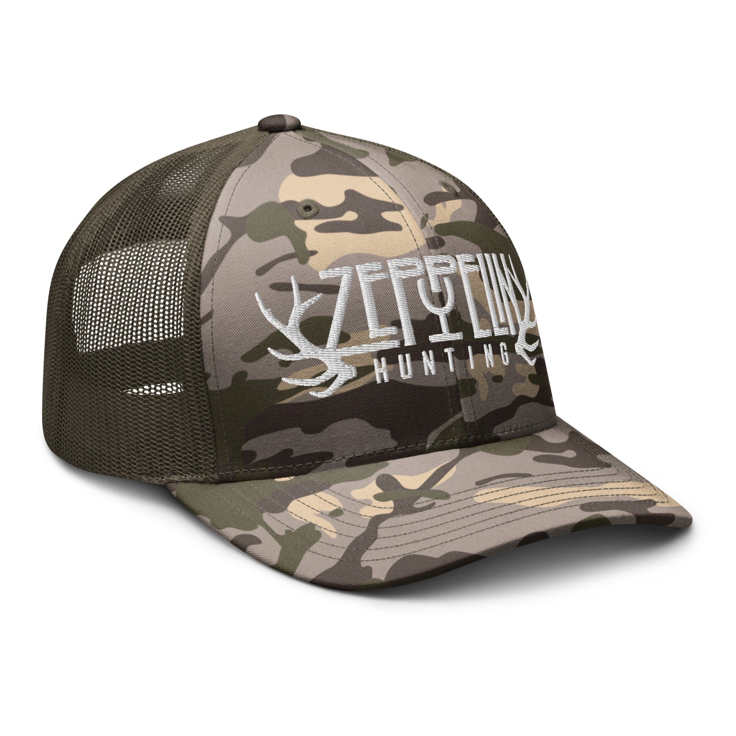 Zeppelin Hunting White Logo Camouflage trucker hat